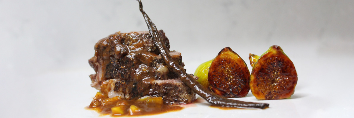 Slow-Cooked Ibérico Pork Cheeks in Oloroso with New Season Figs