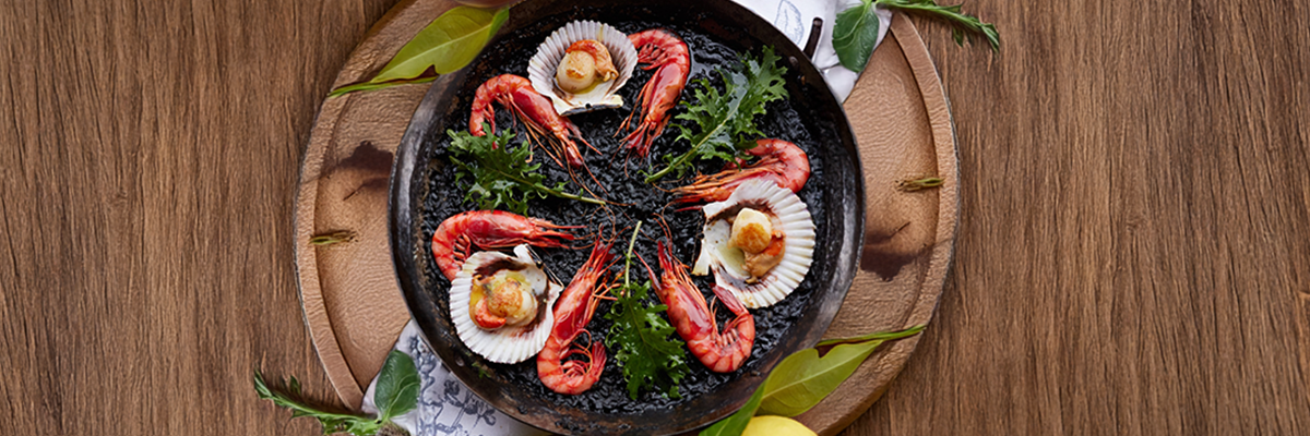 Black Rice with Alistado Prawns and Queen Scallops