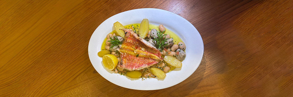 Asturian-Style Mullet with Porcini, Clams and Butter Bean Ragout