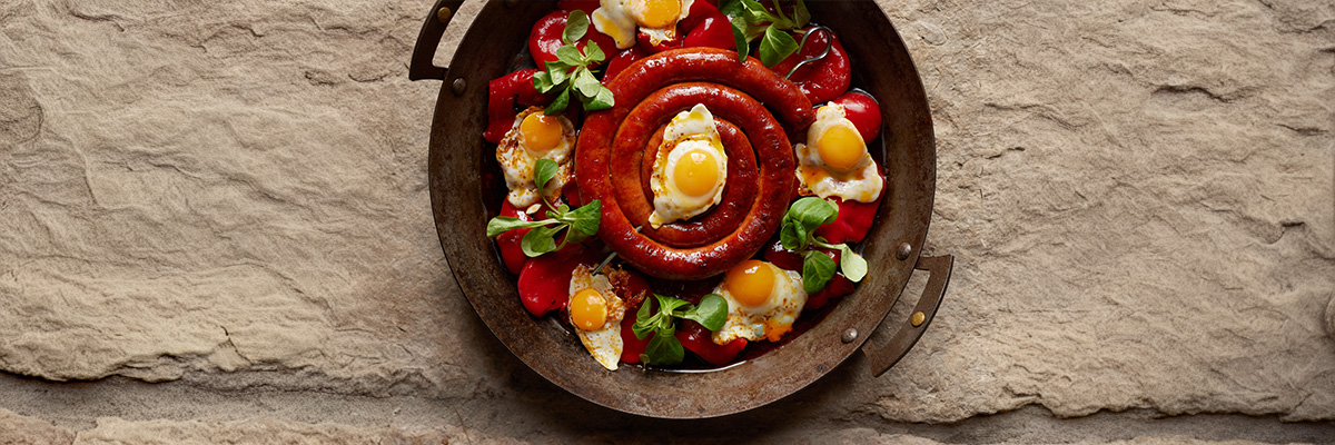 Chistorra with Eggs and Red Peppers
